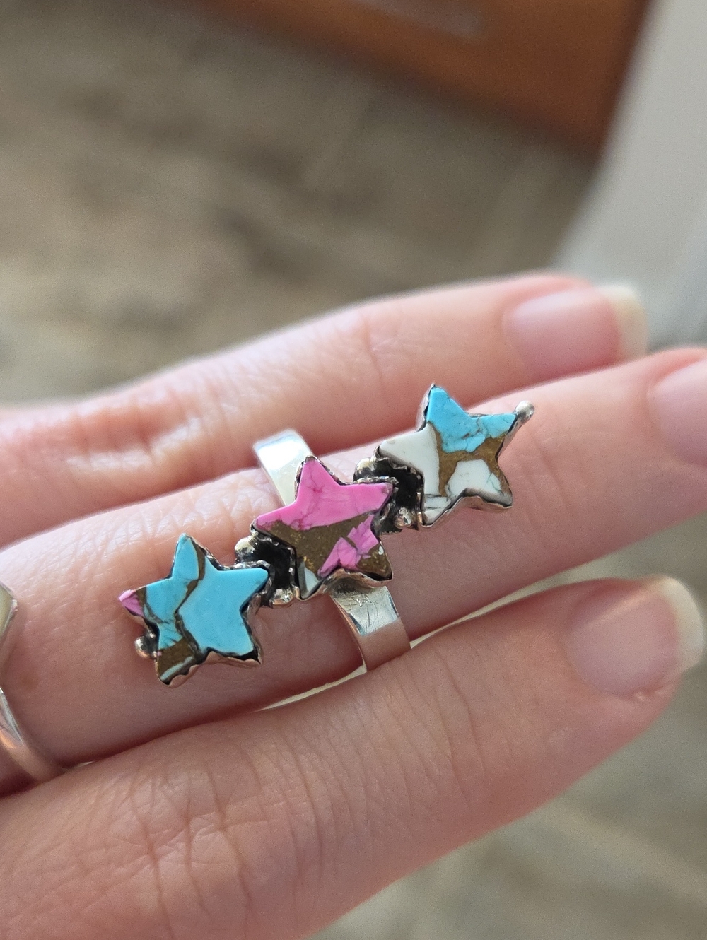 Cotton Candy Triple-Star Ring Adjustable